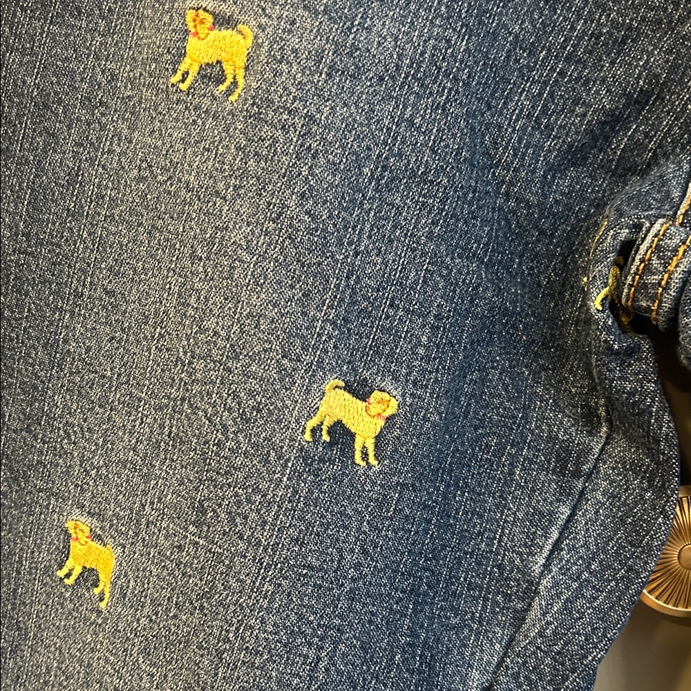 Lilly Pulitzer Vintage Y2K embroidered Dog Blue Jeans 2 - Picture 4 of 5